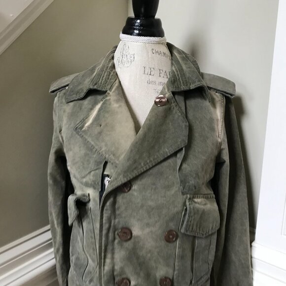 Golden Goose Utility Jacket Womens XS Green Button Zip Moto Biker GGDB Distress - Picture 3 of 13